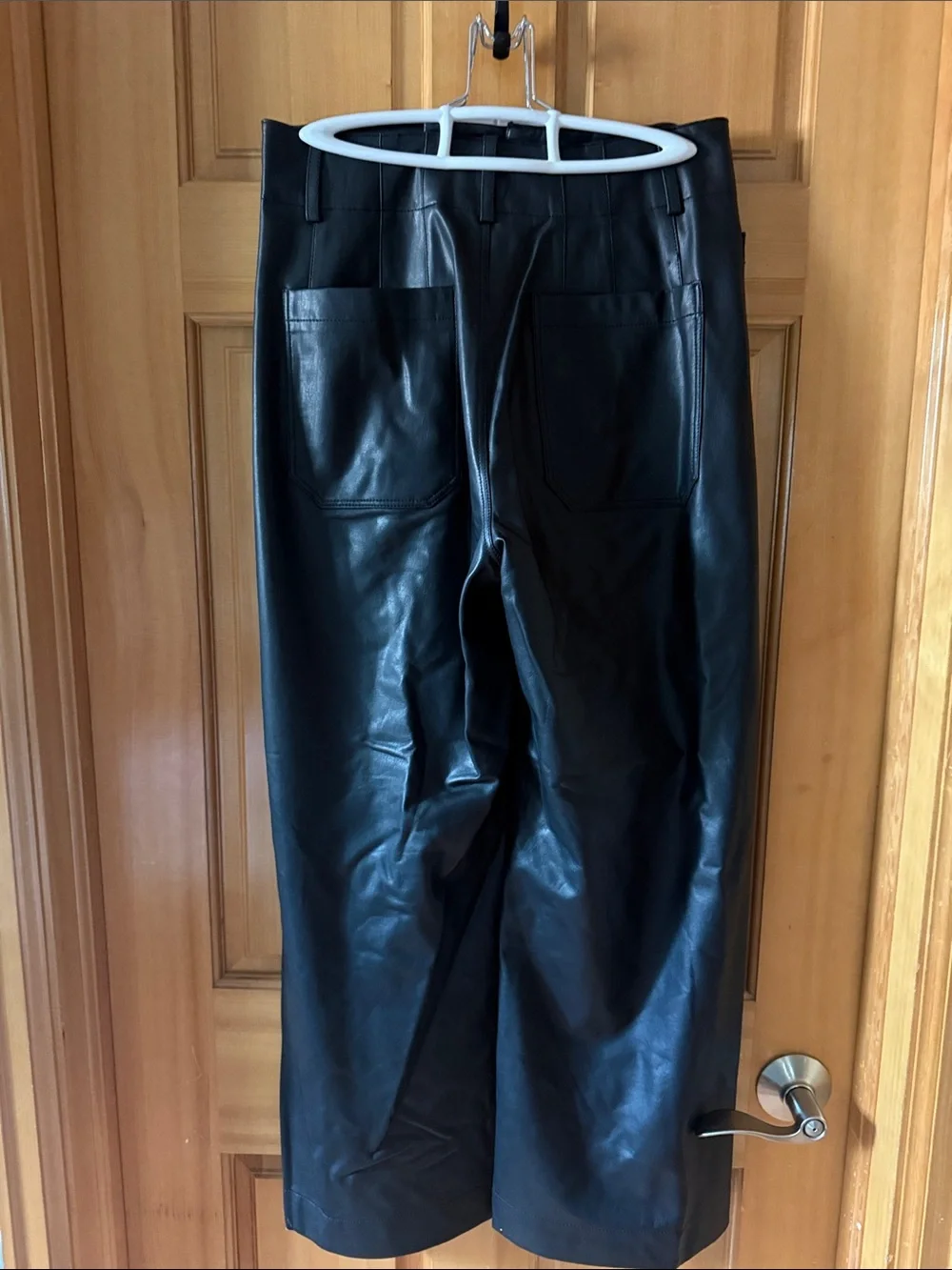 Maeve Colette Black Faux-Leather Wide Leg Ankle Pants